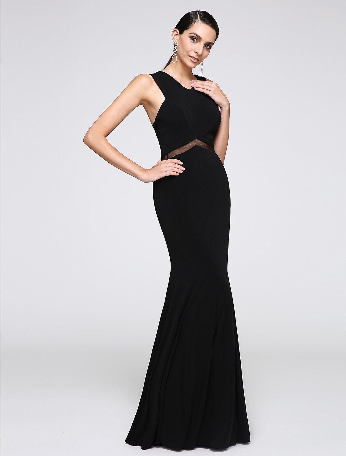 Mermaid / Trumpet Cross Front / Y Neck Floor Length Jersey Minimalist Holiday / Cocktail Party / Formal Evening Dress with Lace