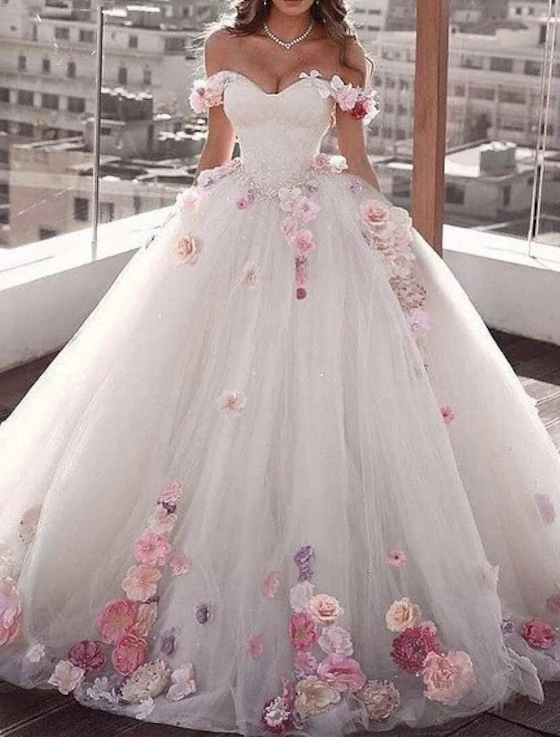 Engagement Formal Wedding Dresses Ball Gown Off Shoulder Cap Sleeve Court Train Satin Bridal Gowns With Appliques Summer Fall Wedding Party