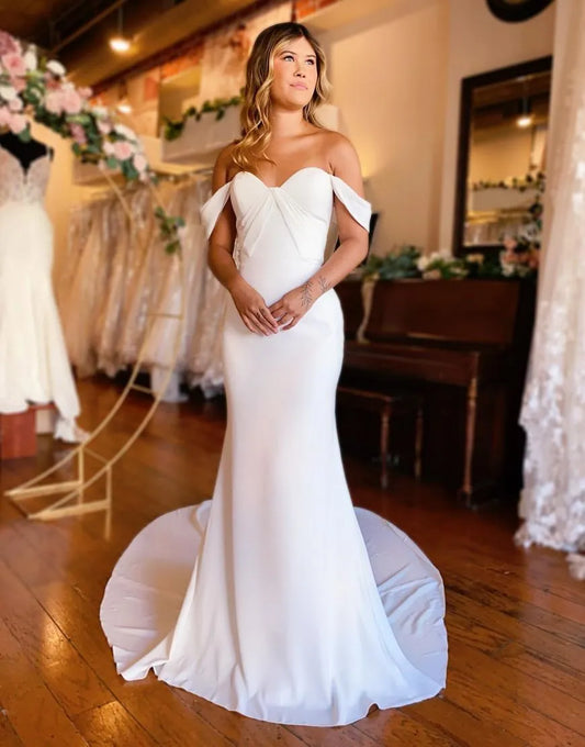 Mermaid Off The Shoulder Satin Wedding Dress