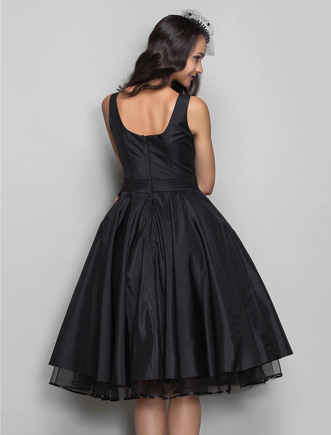 A-Line Cocktail Dresses Vintage Dress Halloween Wedding Guest Knee Length Sleeveless V Neck Taffeta with Pleats Crystals