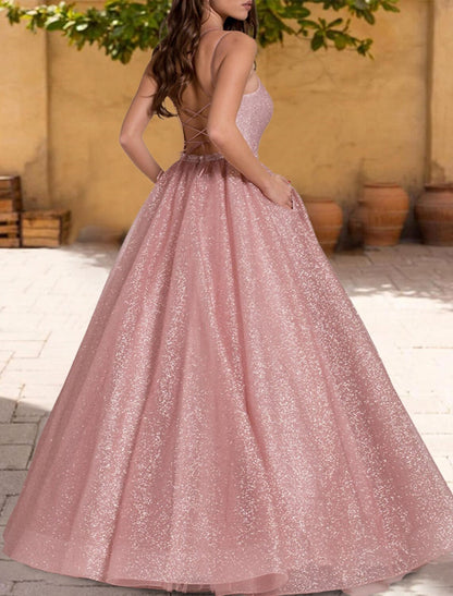 Ball Gown Quinceanera Dresses Sparkle & Shine Dress Sweet 16 Floor Length Sleeveless Spaghetti Strap Tulle with Glitter Criss Cross Pleats