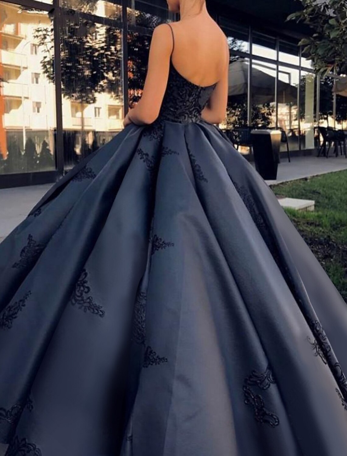 A-Line Prom Dresses Vintage Dress Formal Prom Floor Length Sleeveless Spaghetti Strap Lace with Appliques