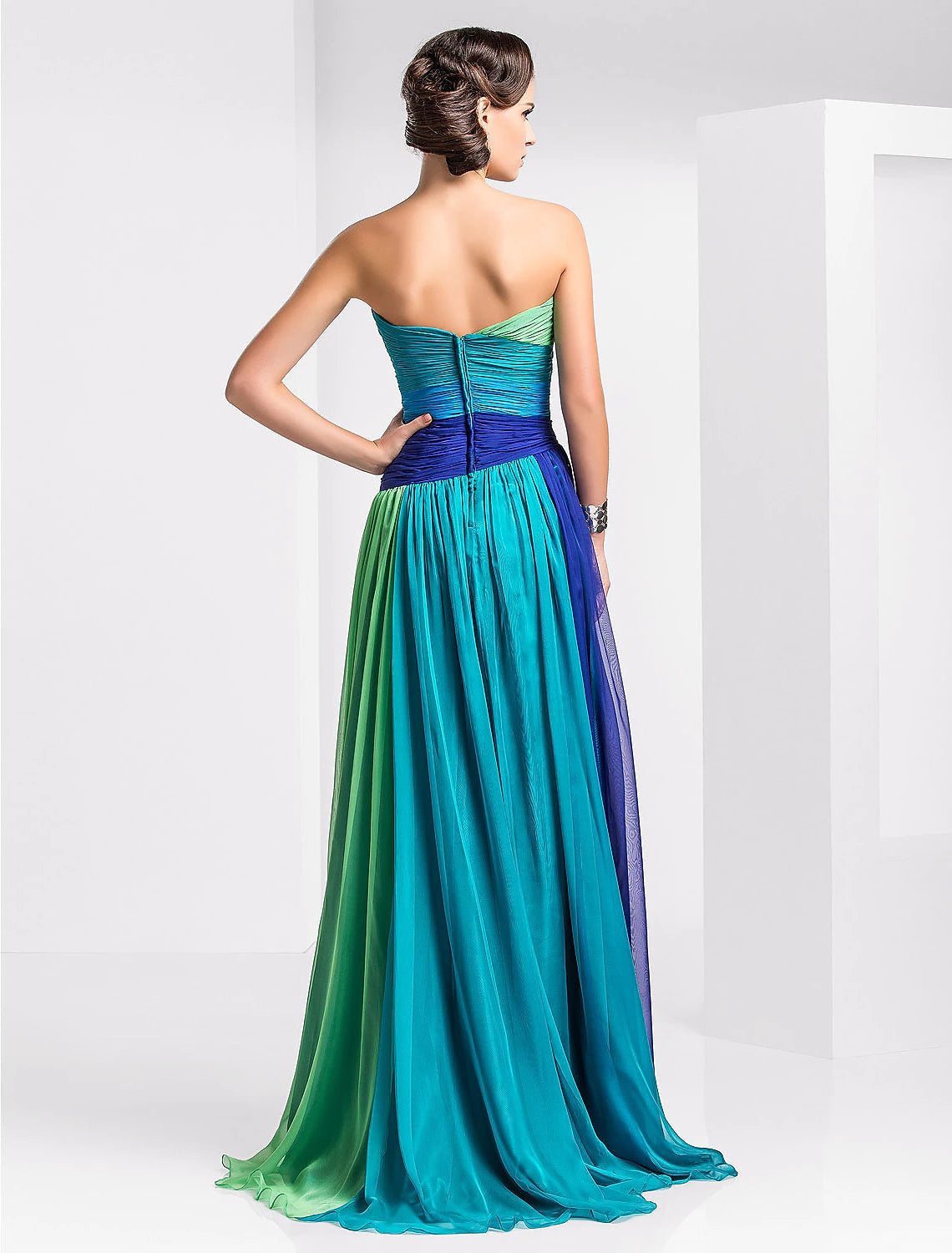 A-Line Color Block Dress Wedding Guest Formal Evening Sweep / Brush Train Sleeveless Sweetheart Chiffon Backless with Pleats Ruched Crystals