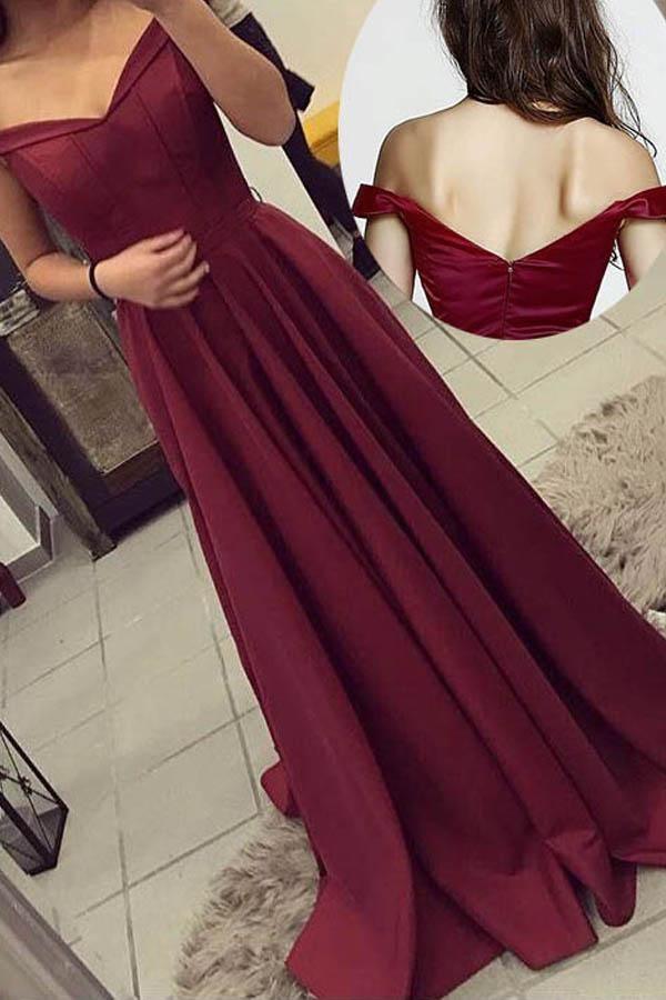 A-line Off-the-Shoulder Long Prom Dresses Party Evening Gowns