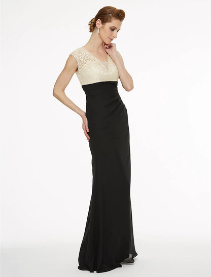 Sheath / Column V Neck Floor Length Chiffon / Lace Mother of the Bride Dress with Lace