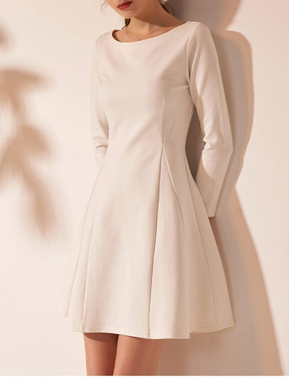 A-Line Minimalist White Graduation Cocktail Party Dress Jewel Neck Long Sleeve Short / Mini Spandex with Pleats