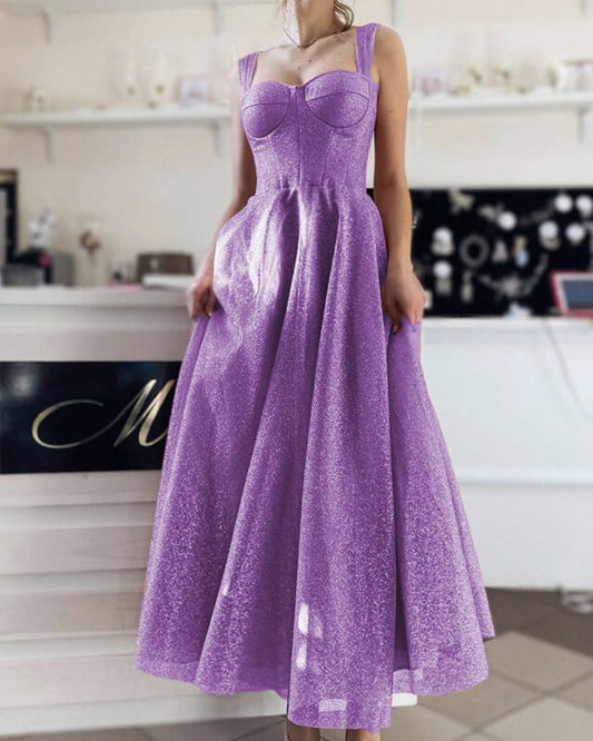 A-line Sparkly Corset Midi Dress Prom Dresses