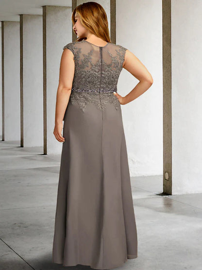 A-Line Plus Size Curve Mother of the Bride Dresses Elegant Dress Formal Floor Length Sleeveless V Neck Chiffon with Beading Appliques