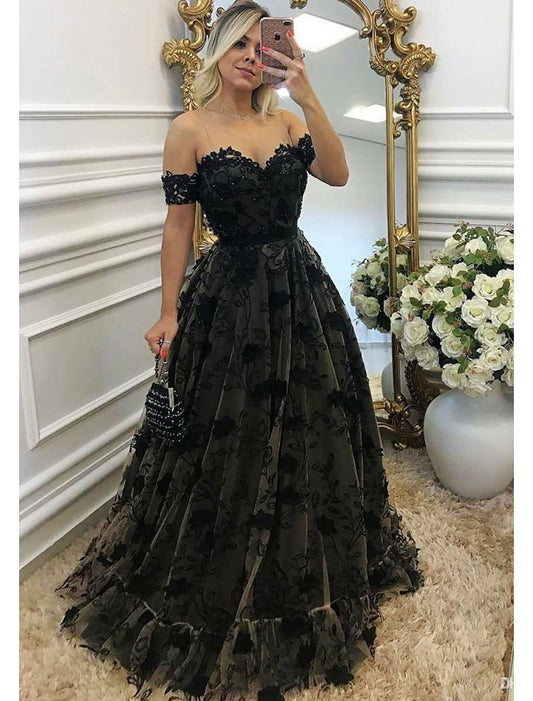 Ball Gown A-Line Prom Dresses Color Block Dress Formal Floor Length Sleeveless Sweetheart Wednesday Addams Family Lace Backless with Beading Appliques