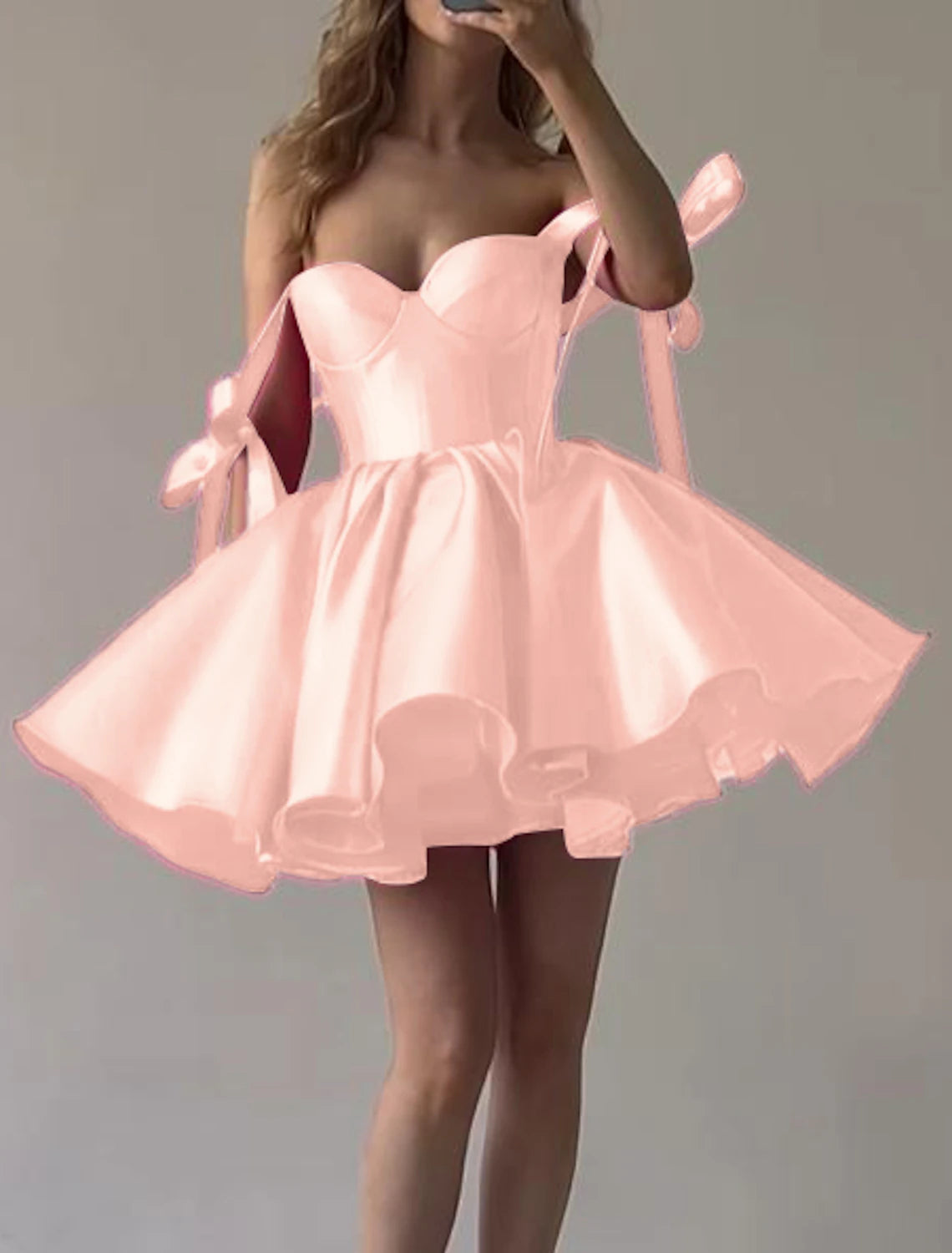 A-Line Homecoming Dresses Corsets Dress Holiday Graduation Short / Mini Sleeveless Spaghetti Strap Pink Dress Satin with Bow(s)