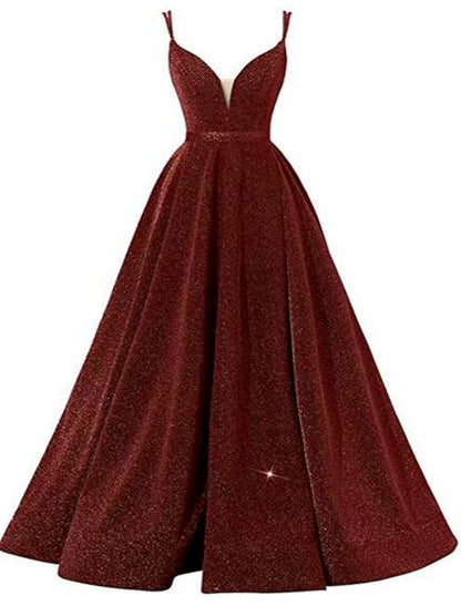 A-Line Beautiful Back Sexy Wedding Guest Formal Evening Birthday Dress Spaghetti Strap Sleeveless Floor Length Sequined with Pleats Sequin