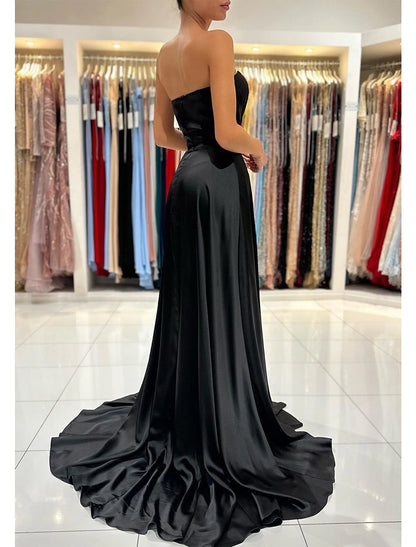 A-Line Prom Dress Christmas Red Green Dresses Empire Dress Formal Prom Sweep / Brush Train Sleeveless Sweetheart Backless with Pleats Slit