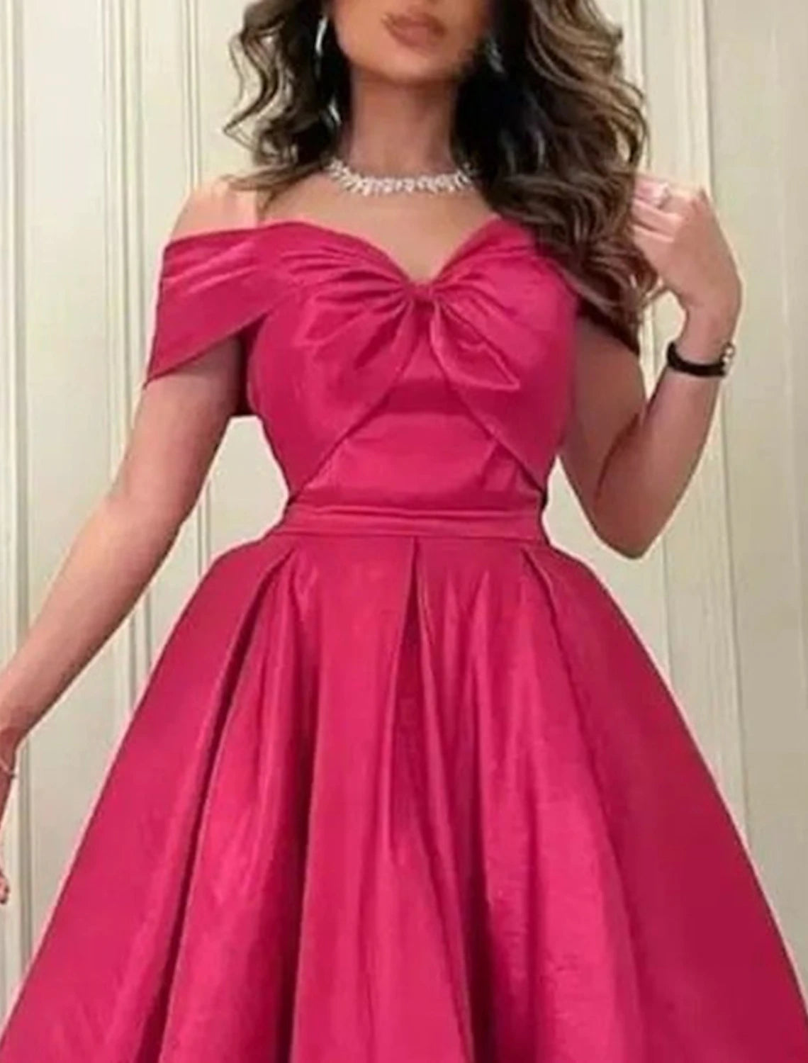 A-Line Cocktail Dresses Elegant Dress Wedding Guest Summer Ankle Length Sleeveless Off Shoulder Satin with Pleats