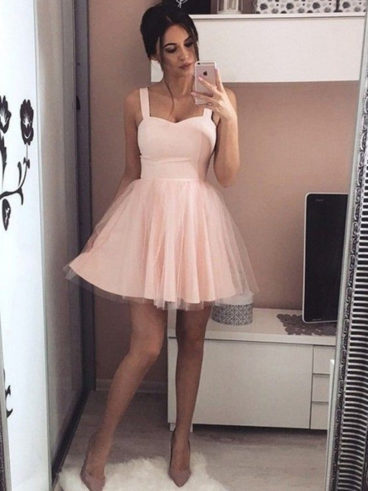 A-Line/Princess Stretch Crepe Straps Sleeveless Ruched Short/Mini Dresses