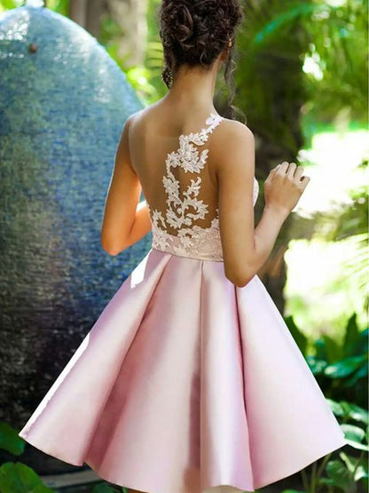 A-Line/Princess Sleeveless One-Shoulder Satin Applique Short/Mini Dresses