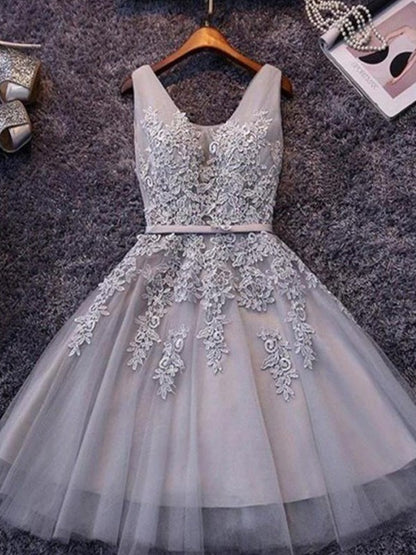 A-Line/Princess Sleeveless Straps Tulle Applique Short/Mini Dresses