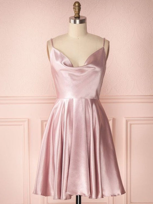 A-Line/Princess Silk like Satin Ruffles Sleeveless Spaghetti Straps Short/Mini Homecoming Dresses