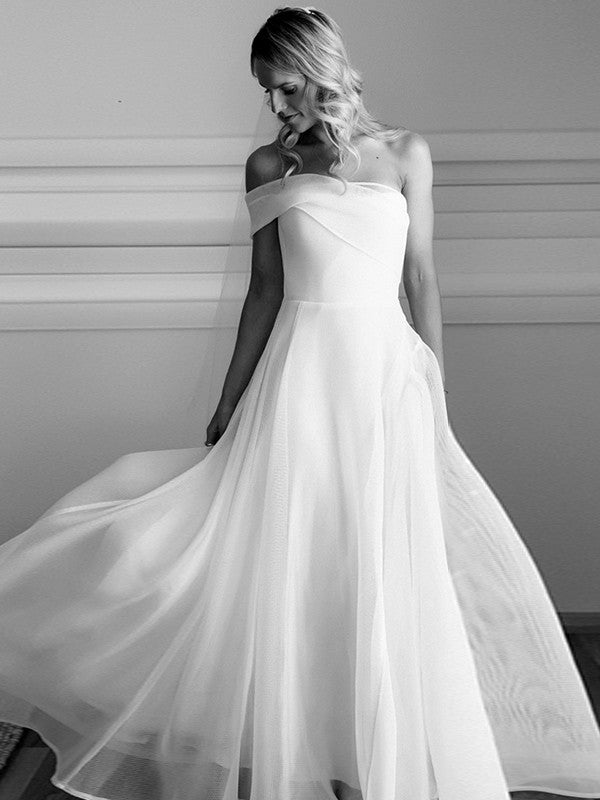 A-Line/Princess Organza Ruched One-Shoulder Sleeveless Court Train Wedding Dresses