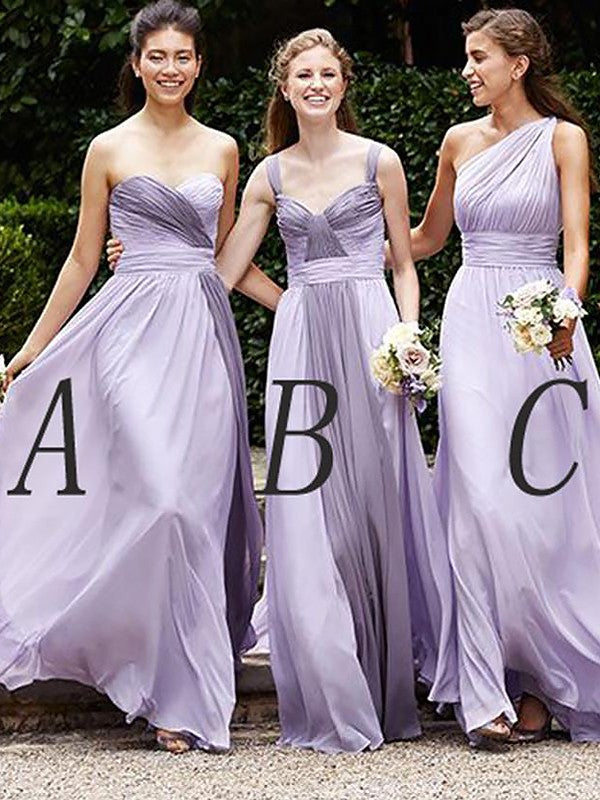 A-Line/Princess Sleeveless Chiffon Floor-Length Bridesmaid Dresses