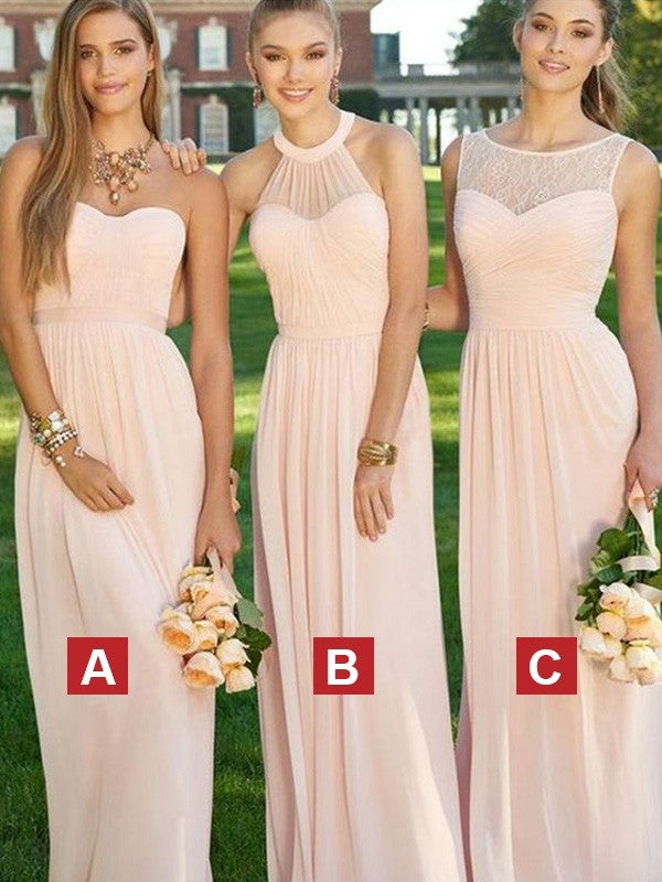 A-Line/Princess Sleeveless Floor-Length Ruched Chiffon Bridesmaid Dresses