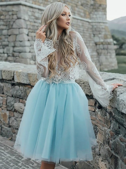 A-Line/Princess Scoop Long Sleeves Short/Mini Tulle Dresses