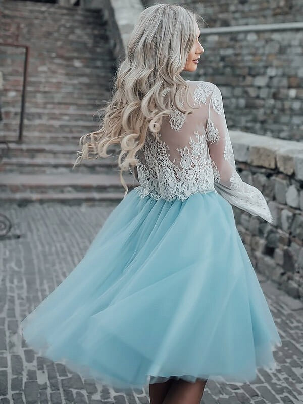 A-Line/Princess Scoop Long Sleeves Short/Mini Tulle Dresses