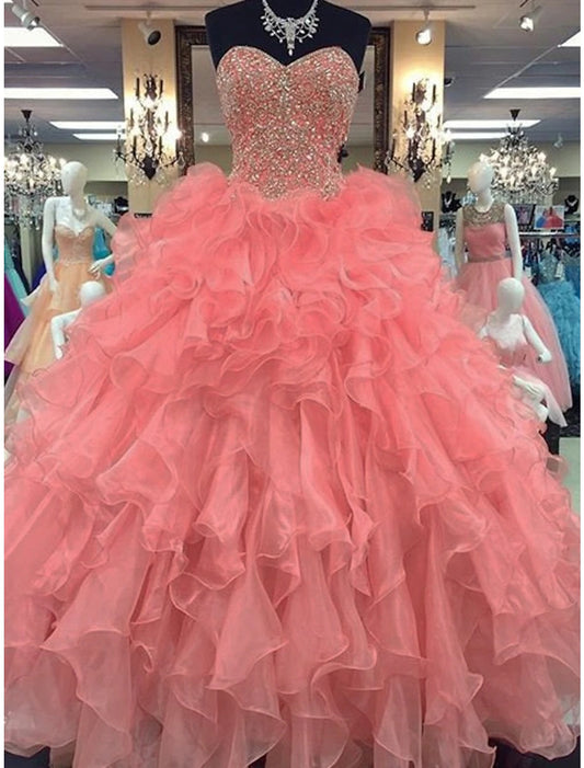 Ball Gown Quinceanera Dresses Sparkle & Shine Dress Wedding Floor Length Sleeveless Strapless Organza with Sequin