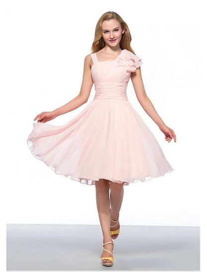 A-Line Empire Elegant Engagement Cocktail Party Dress Jewel Neck Sleeveless Knee Length Chiffon with Ruched