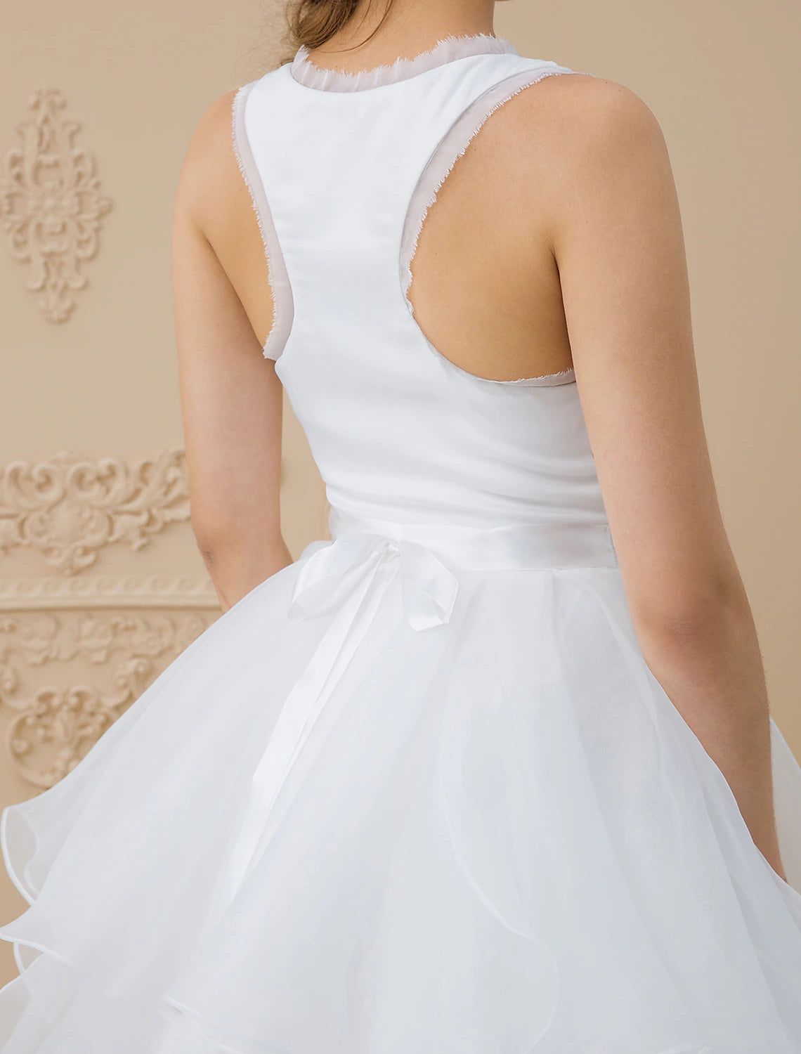 A-Line Scoop Neck Sweep / Brush Train Chiffon / Tulle Made-To-Measure Wedding Dresses with Appliques