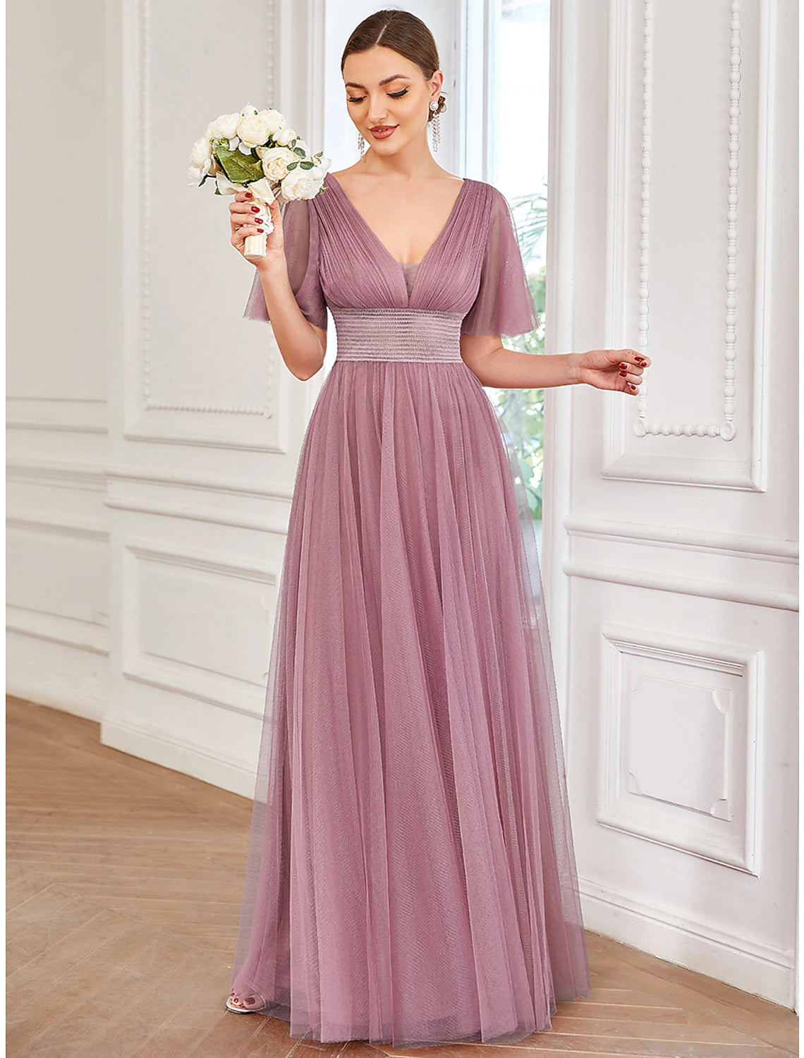 A-Line Bridesmaid Dress Off Shoulder Sleeveless Elegant Tea Length Satin with Bow(s) / Pleats