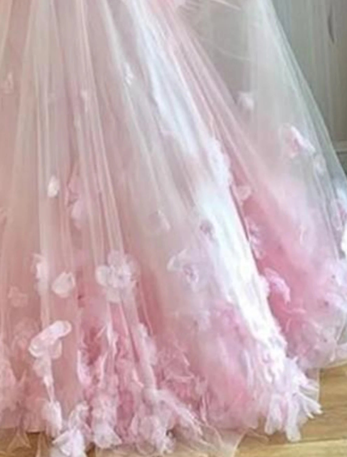 A-Line Prom Party Dress Floral Dress Performance Sweet 16 Floor Length Sleeveless Spaghetti Strap Tulle with Pleats Appliques