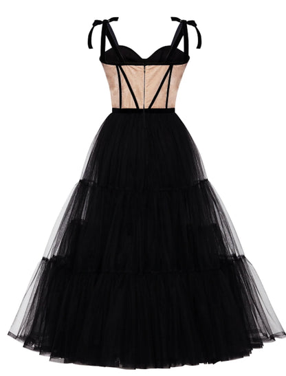 A-Line Cocktail Dresses Party Dress Cocktail Party Formal Evening Tea Length Sleeveless Sweetheart Wednesday Addams Family Tulle with Pleats Tiered