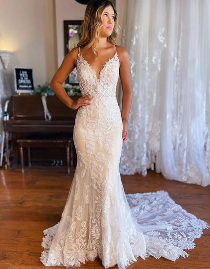 Mermaid Spaghetti Straps Back Wedding Dress