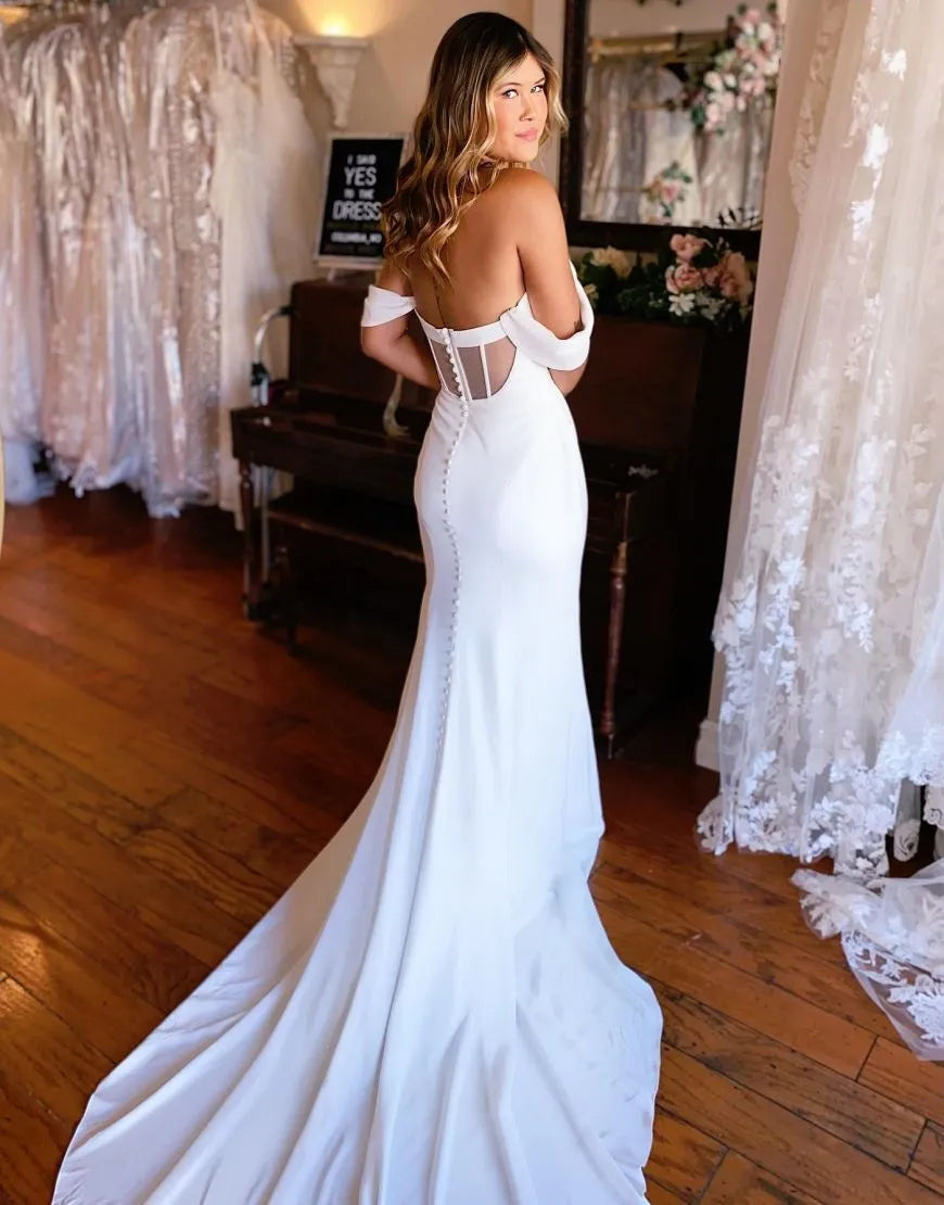 Mermaid Off The Shoulder Satin Wedding Dress