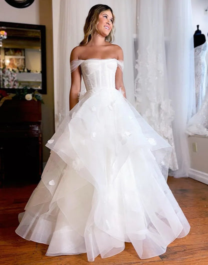 A-Line Floor Length Off The Shoulder Wedding Dress