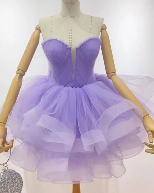 A-line Short Tulle Strapless Homecoming Dresses