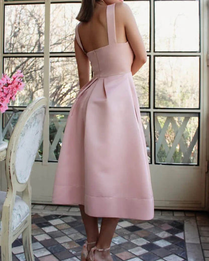 A-line Satin Midi Homecoming Dresses With Pockets