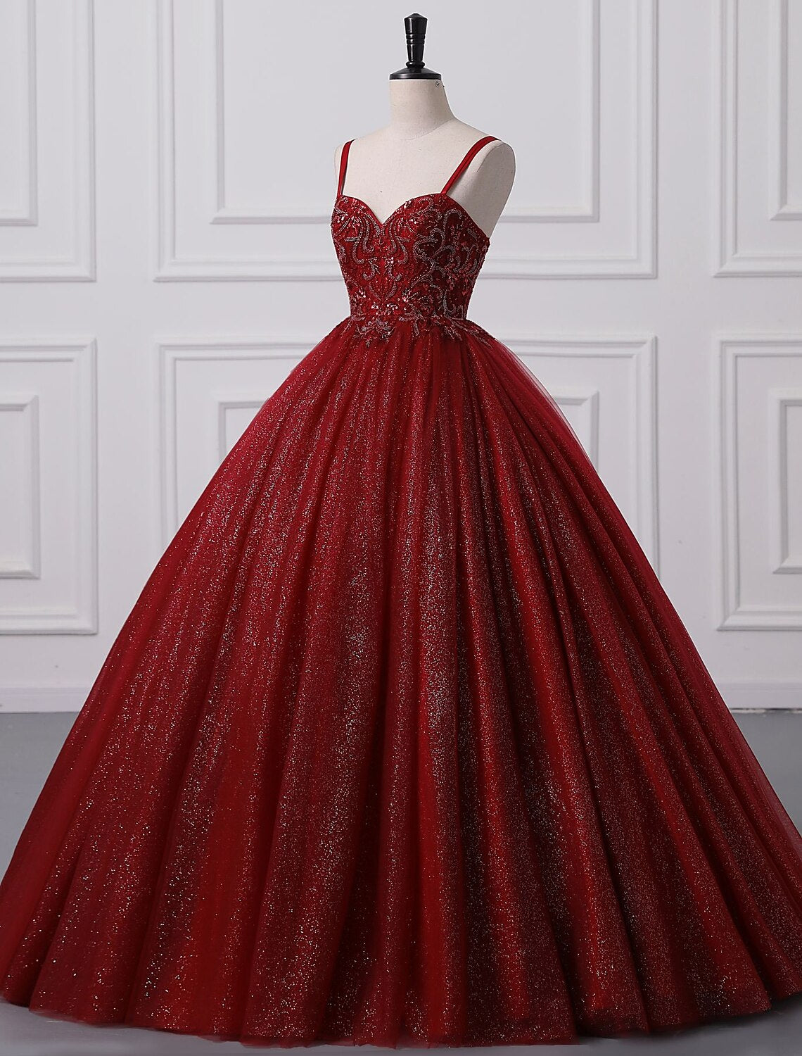 Ball Gown Prom Dresses Princess Dress Graduation Floor Length Sleeveless Spaghetti Strap Lace with Beading Appliques