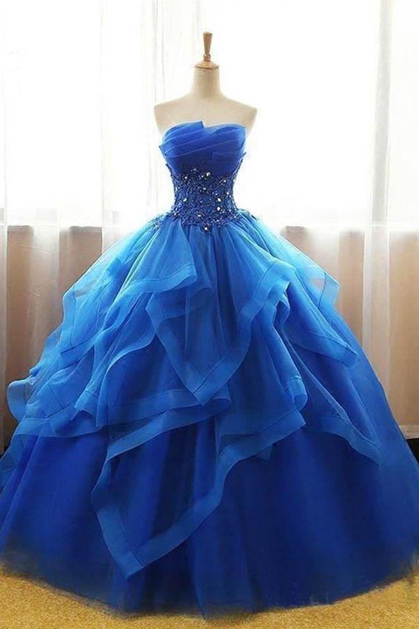 A-line Ball Gown Organza Lace Applique Prom Dresses