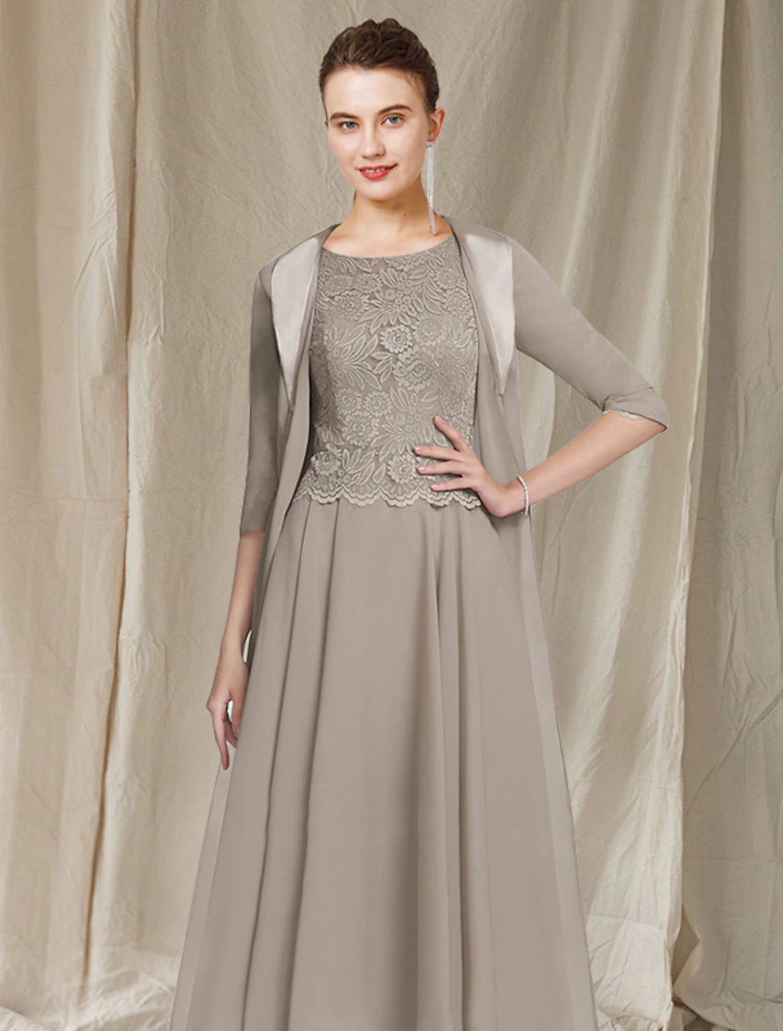 Two Piece A-Line Mother of the Bride Dress Church Elegant Jewel Neck T ...