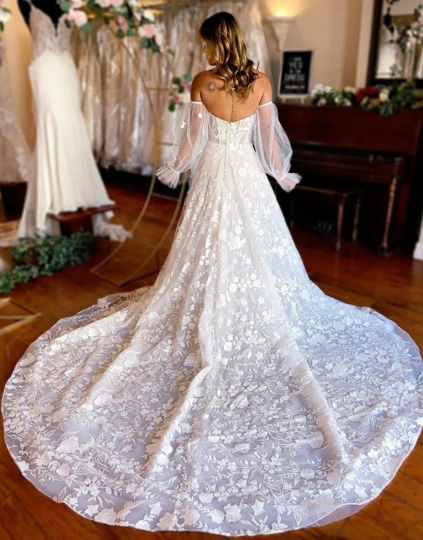 A-Line Train Lace Wedding Dress