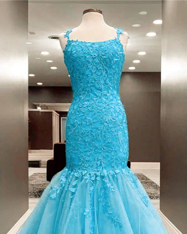 Mermaid Lace Applique Ball Gown Prom Dresses