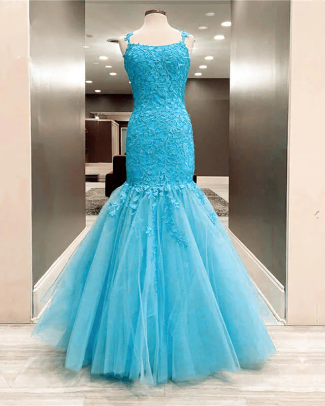 Mermaid Lace Applique Ball Gown Prom Dresses