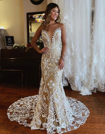 Mermaid Neck Lace Wedding Dress