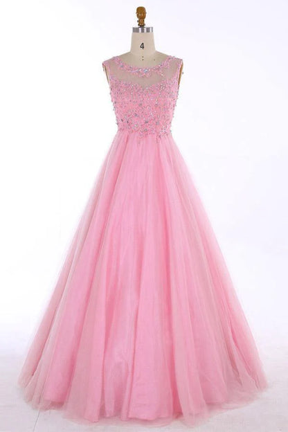 A-line Beading Appliques Backless Floor-length Prom Dress