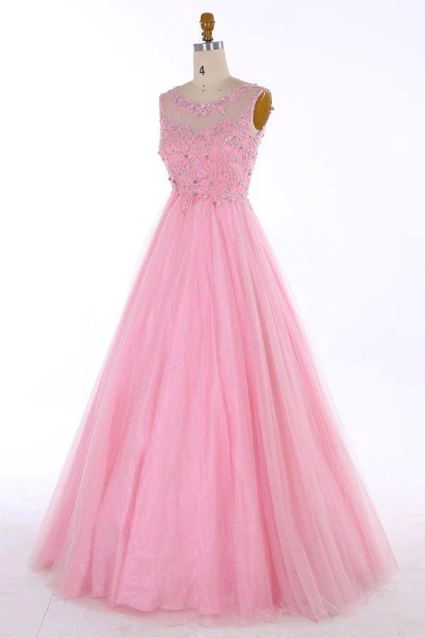 A-line Beading Appliques Backless Floor-length Prom Dress