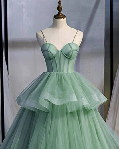 A-line Sweetheart Corset Ruffles Ball Gown Prom Dresses