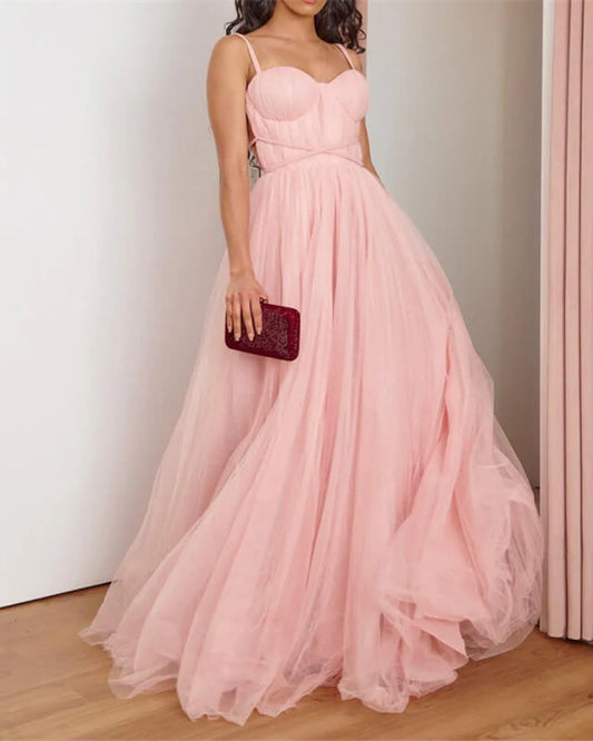 A-line Tulle Long Corset Top Dress Cocktail Dress For Birthday Party Prom Dresses