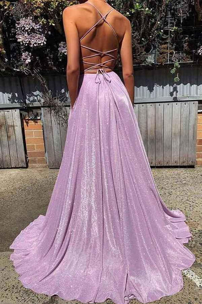 Sparkly Sexy Deep V-neck Backless Prom Dresses