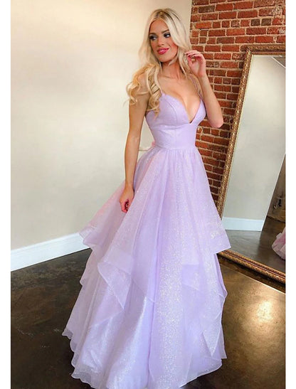 Ball Gown A-Line Prom Dresses Sparkle & Shine Dress Formal Wedding Party Floor Length Sleeveless Sweetheart Tulle Backless with Pleats Ruffles